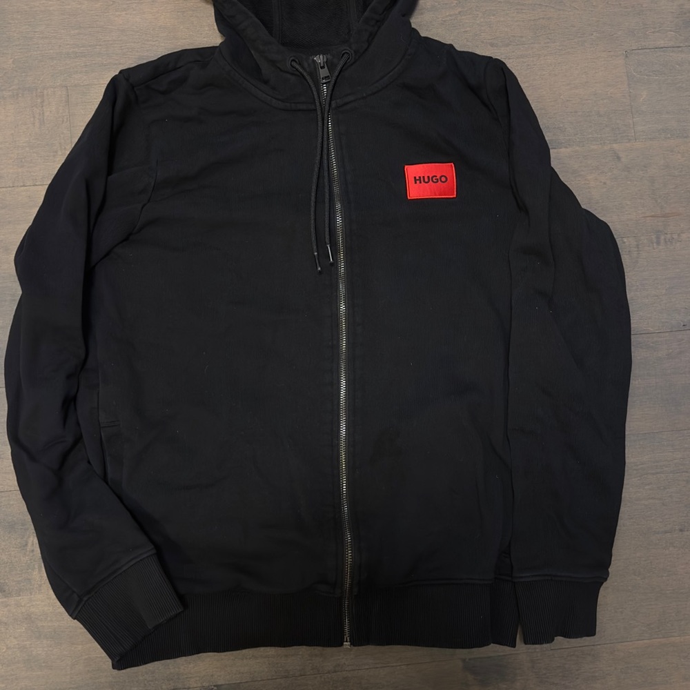 HUGO Black Hoodie with Red Logo